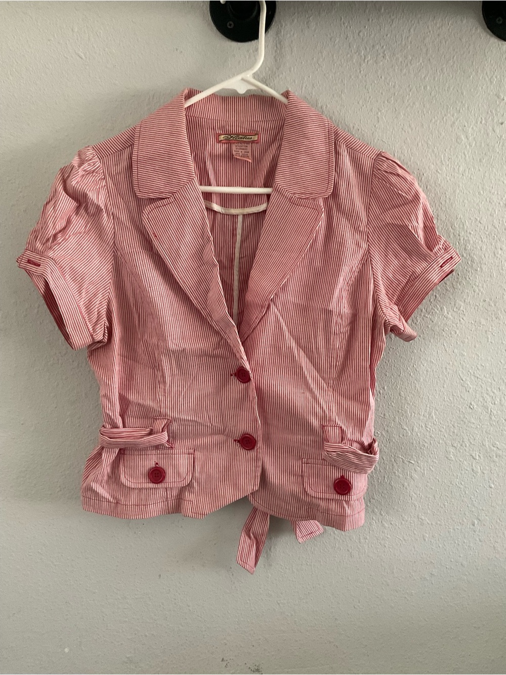 Pink Seersucker Short Sleeve Blazer with Buttons